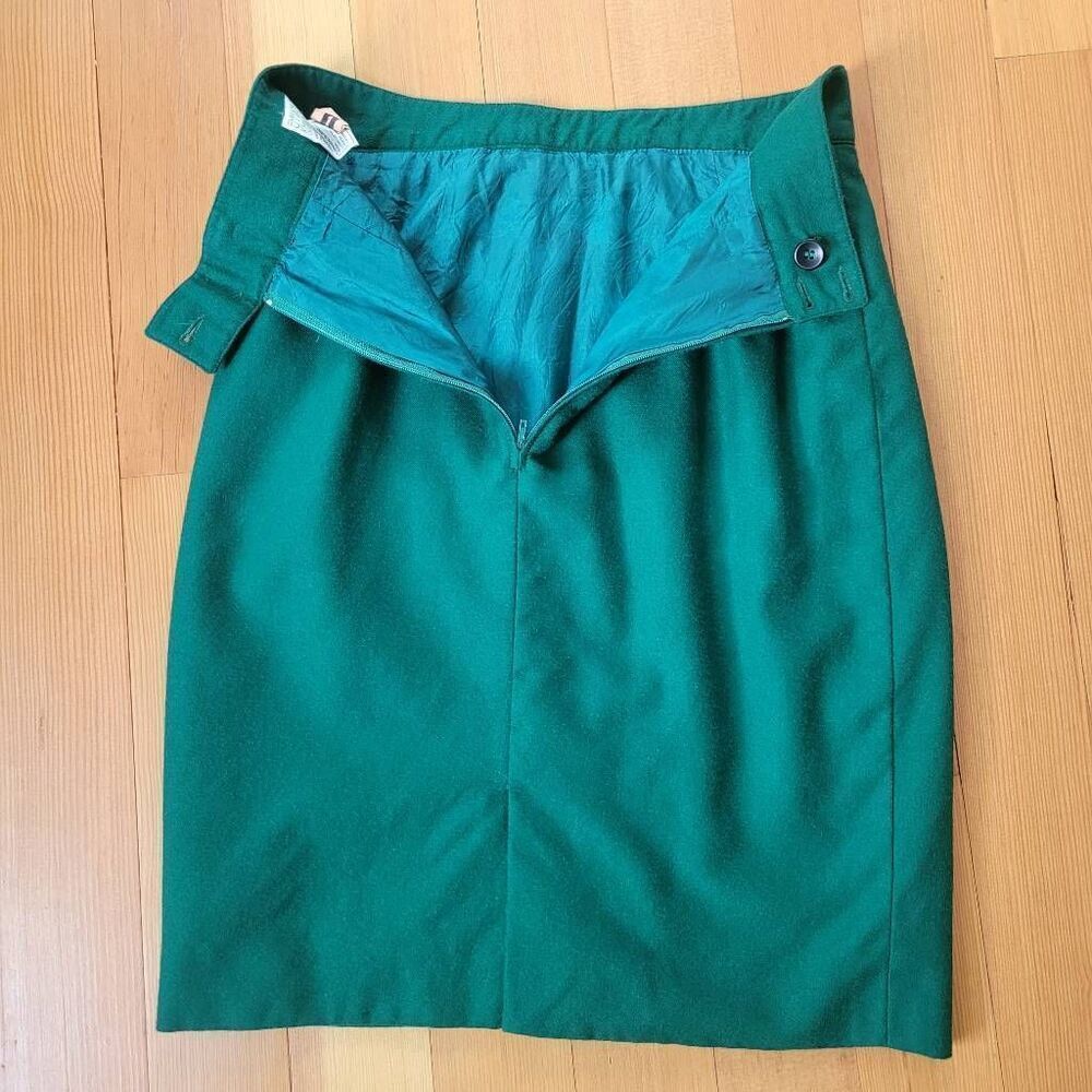 Vintage Emmanuelle Khanh Paris forest‎ green suit with faux fur trim glam - Picture 5 of 16